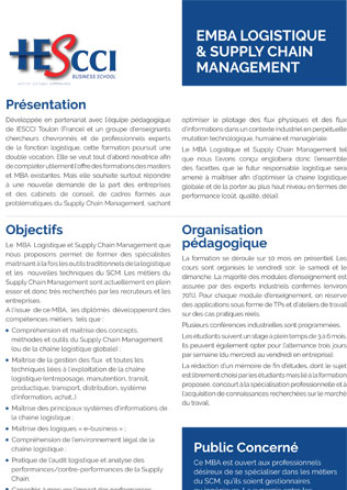 MBA Sénior logistique et Supply Chain Management